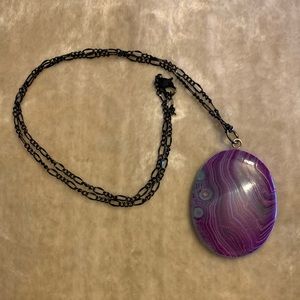Polished Agate Pendant & Black Chain Necklace NEW